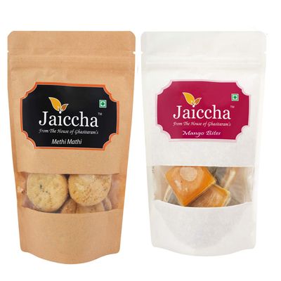 Jaiccha Ghasitaram Best of 2 Mango Bites 200 GMS and Methi Mathi 150 GMS Pouch