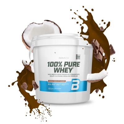 BioTechUSA 100% Pure Whey | Protein Powder with BCAA and Glutamine | Gluten-Free, Palm Oil Free | 21g Protein per Serving, 4 kg, Coconut-Chocolate