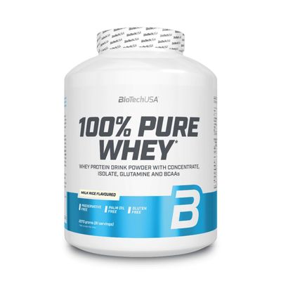 BioTechUSA 100% Pure Whey Protein Complex with bromelain Enzyme, Amino acids, sweeteners and no Added Sugar, Palm Oil Free, 2.27 kg, Milk Rice