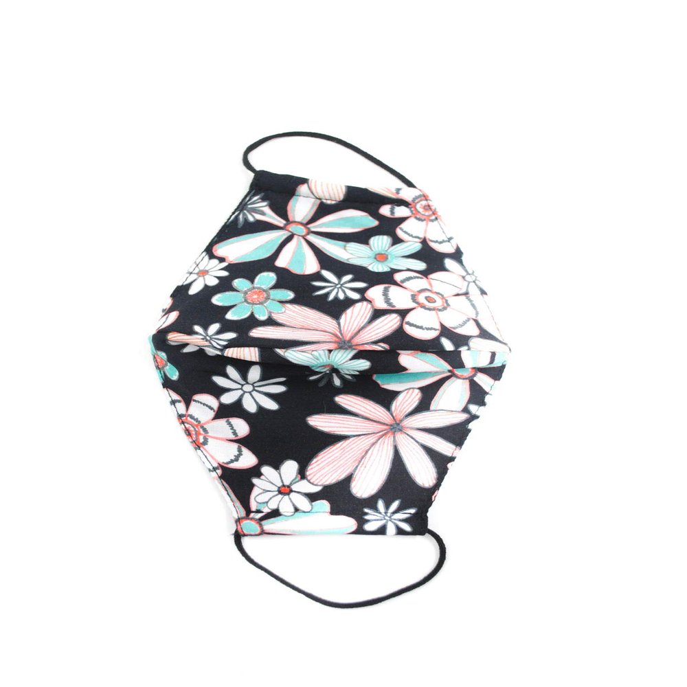 OgLuxe Womens 100% Cotton Washable Outdoor Face Protector Two Layers Mouth Cover Floral With Ear Loops (DoubleLayer NightGarden)