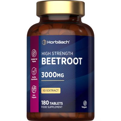 Beetroot Tablets 3000mg | High Strength Beetroot Supplement | 180 Vegan Tablets (3 Months Supply) | Nitric Oxide | by Horbaach