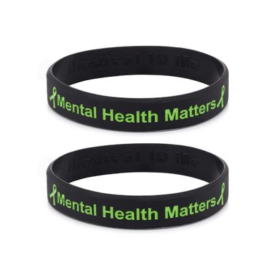 2 PACK Mental Health Matters Awareness Bracelet Motivational Men's Women's Mental Health MHA (Large 20cm, x2 Black)