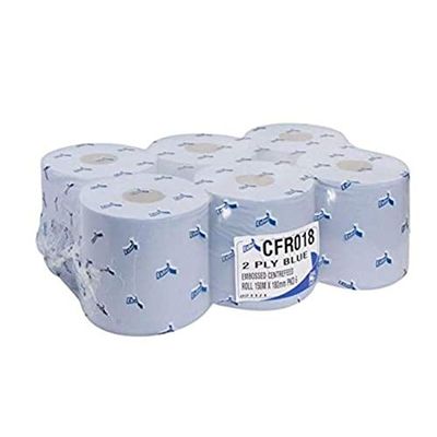 Embossed Premium Centrefeed 2Ply Blue Paper Roll - 150M - 6 Rolls