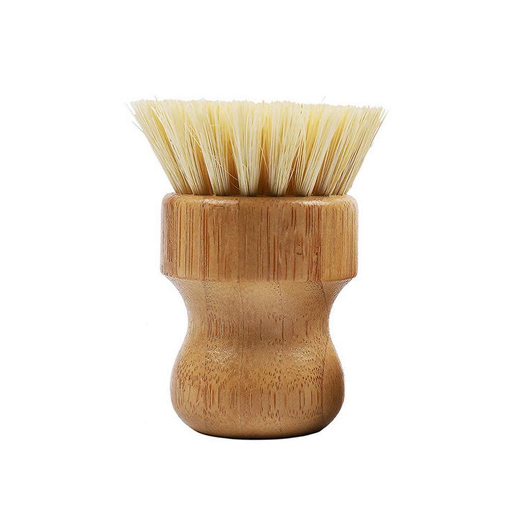 1PCS Cleaning Brush Bamboo Round Brush Mini Palm Scrub Brush for Wash Your Cast Iron Pots Pans Kitchen Sink Bathroom Household Cleaning Water Bottle