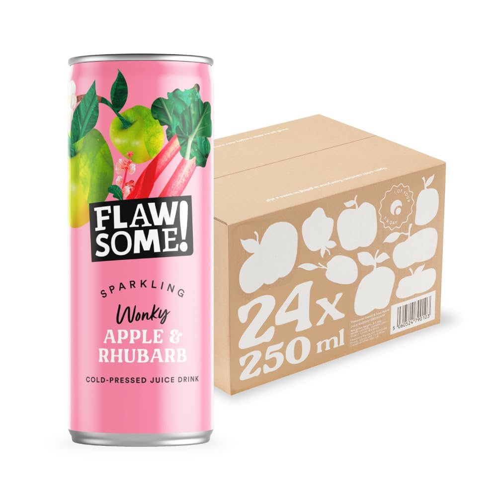 Flawsome! Lightly Sparkling Apple & Rhubarb Juice  No Added Sugar, 100% Cold-Pressed Wonky Fruit, Guilt-Free Fizzy Drink  Perfect for Refreshment or as a Mixer (24 x 250ml)