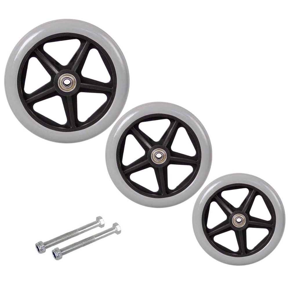 2Pcs 6-8 Inch Solid Tyre Front Caster, Walking Aids/Wheelchairs Replacement Wheel, Anti-Skid & Wear, Black/Grey