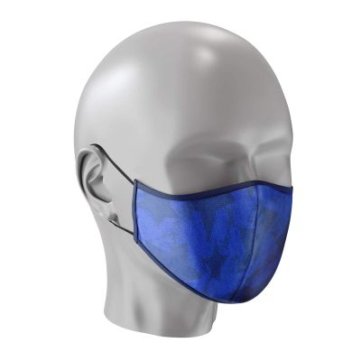 Triple Layer ERGO Curved Face Masks - Washable and Reusable Cloth Covering - Soft Cotton Inner Comfort - Vintage Blue Stars - Large Size