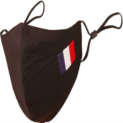 Touchstone French Flag embroidered 3 layer medium size cotton face masks reusable machine washable adjustable for men, women. (Pack of 1). Black
