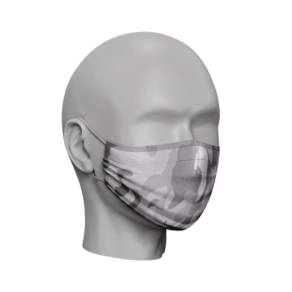 Triple Layer Flat Face Masks - Washable and Reusable Cloth Covering - Soft Cotton Inner Comfort - Grey Camouflage - Medium Size