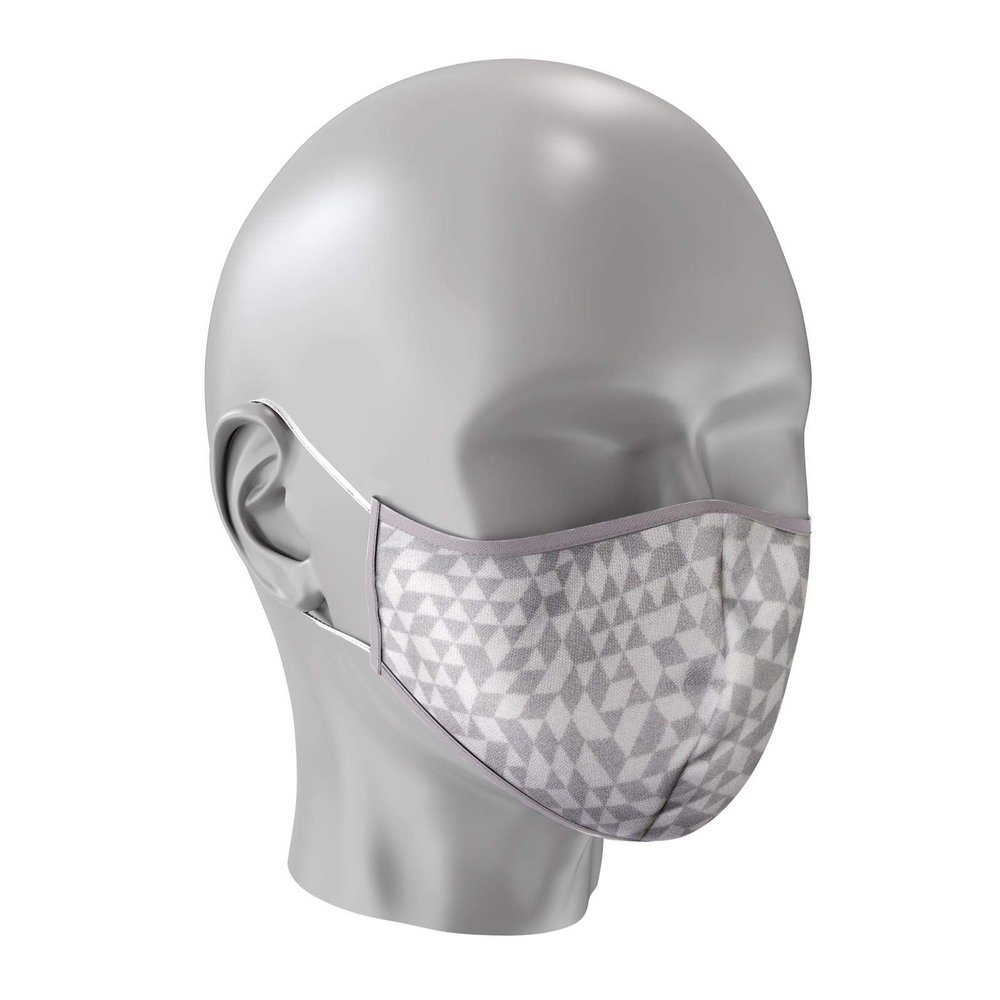 Triple Layer ERGO Curved Face Masks - Washable and Reusable Cloth Covering - Soft Cotton Inner Comfort - Diamond White/Grey - Medium/Small Size