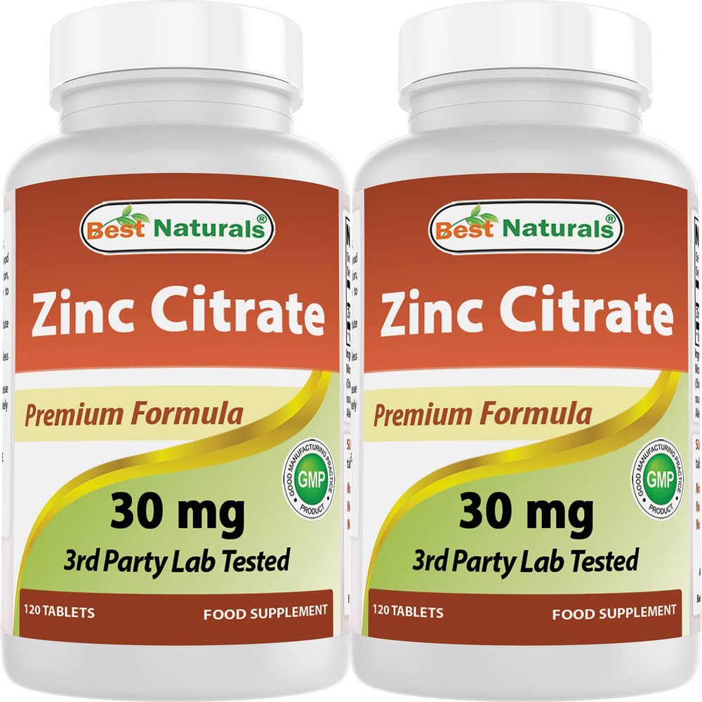 Best Naturals Zinc 30mg Supplements (as Zinc Citrate) - zinc Vitamins for Adults Immune Support - 120 Tablets (Pack of 2)