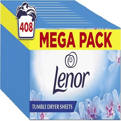 Lenor Tumble Dryer Sheets, 408 Sheets (34 x 12), Spring Awakening, Long lasting Freshness When Tumble Drying