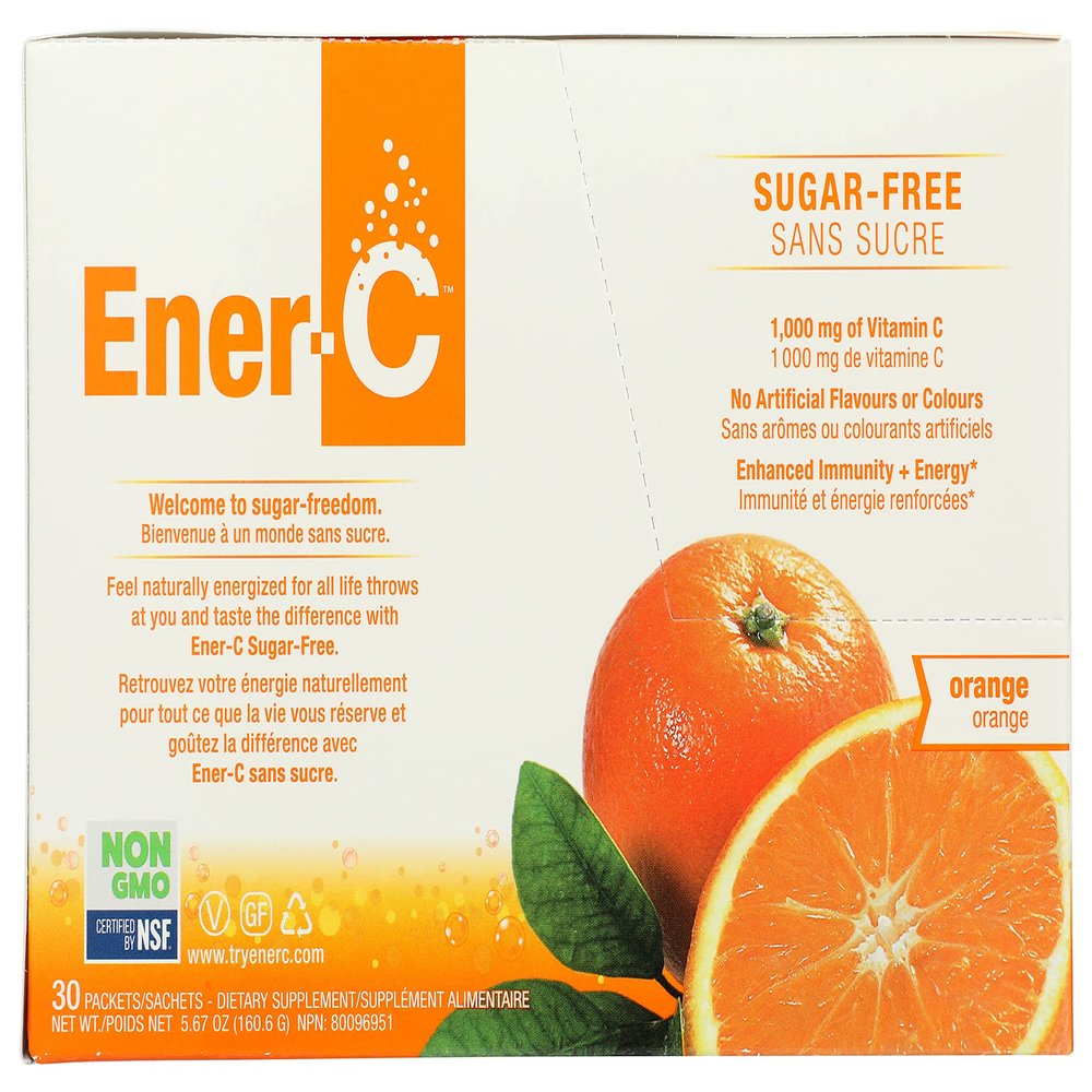 Ener-C - Orange Sugar Free Electrolyte Drink Powder with 30 Sachets Natural Fruit Flavour with Vitamins and Minerals for Hydration and Immune Support - Gym Essentials