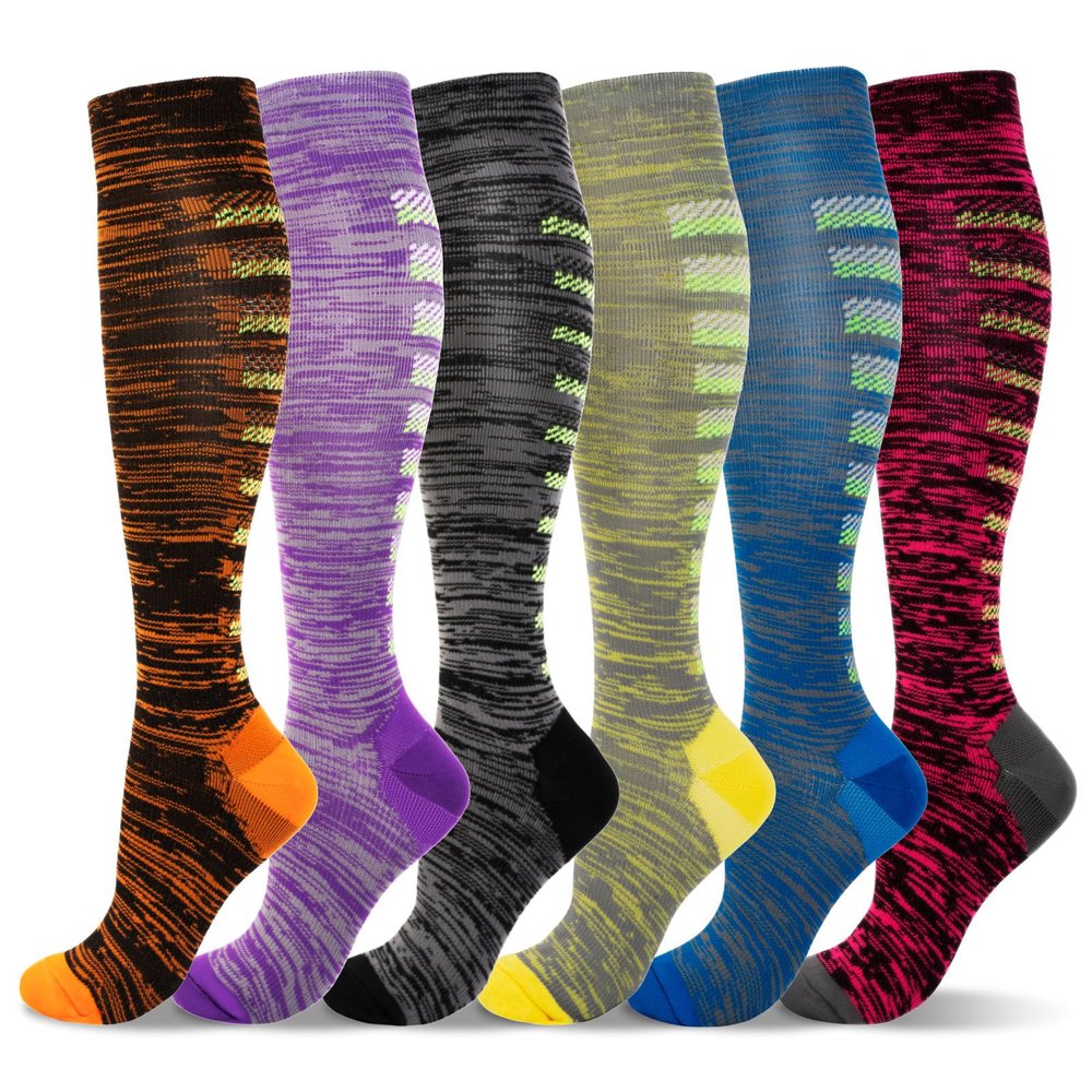 LEOSTEP 6 Pairs Compression Socks for Men & Women, Everyday Support for Travel, Work & Active Lifestyle, Comfortable Breathable Stockings Hiking Travel & Flight Socks