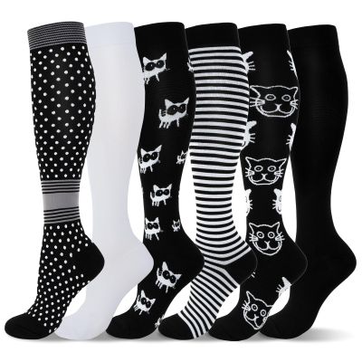 LEOSTEP 6 Pairs Compression Socks for Men & Women, Everyday Support for Travel, Work & Active Lifestyle, Comfortable Breathable Stockings Hiking Travel & Flight Socks