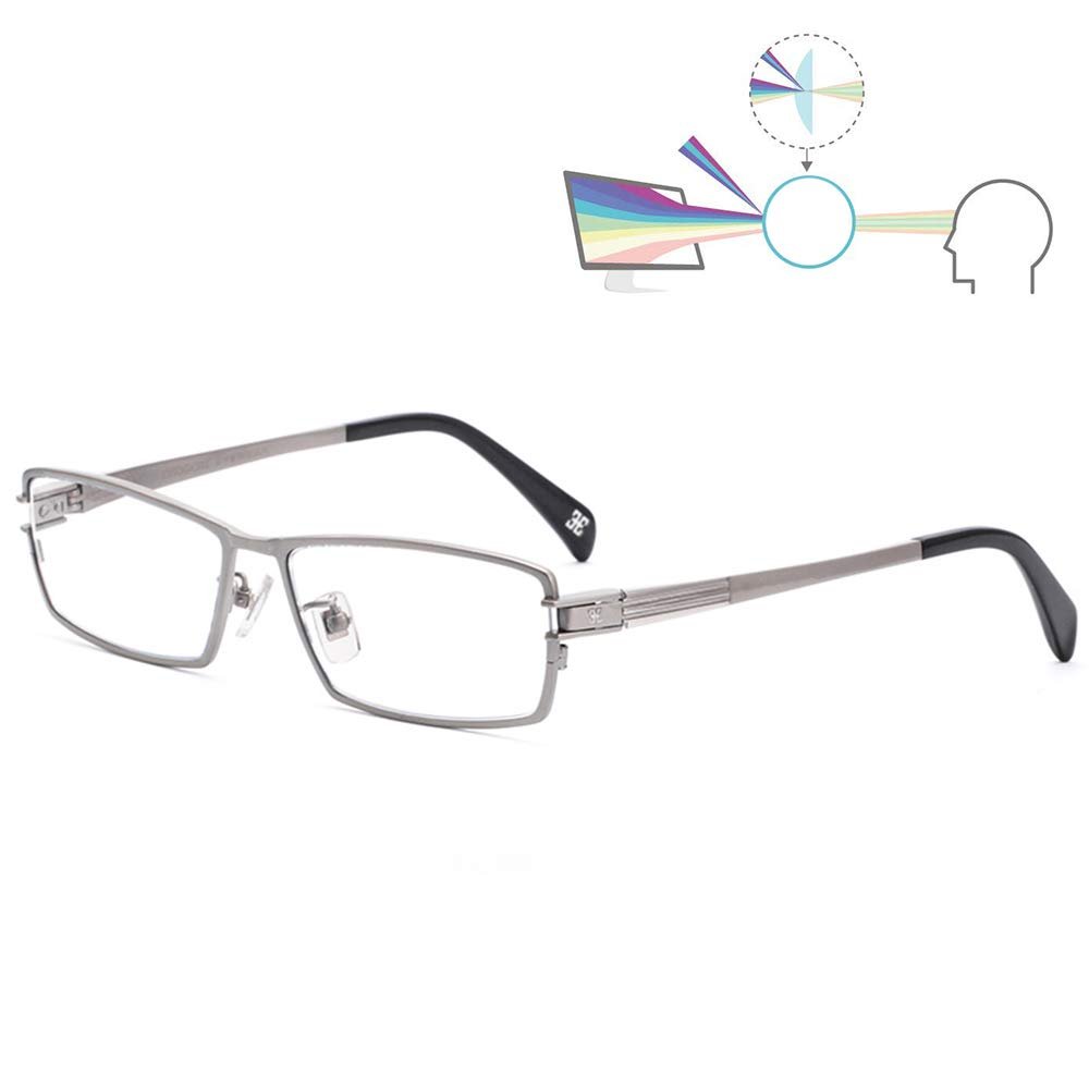 CAOXN Mens Pure Titanium Reading Glasses, Ultra Light Full Frame Anti Blue Light Classic Presbyopia Hyperopia Eyeglasses with Diopters,+2.00