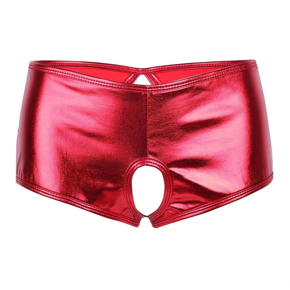 KHDFYER Lingerie for Sex Clubwear Women S Lingerie Wetlook Faux Leather Crotchless Sexy Panties Bikini Underwear Underpants-Red_L