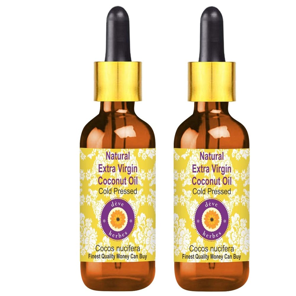 Deve Herbes Natural Extra Virgin Coconut Oil (Cocos nucifera) with Glass Dropper Cold Pressed (Pack of Two) 100ml X 2 (6.76 oz)