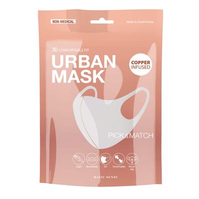 Basic Sense Copper Infused Washable Reusable plain Face Coverings Masks Made in South Korea (Off-White)