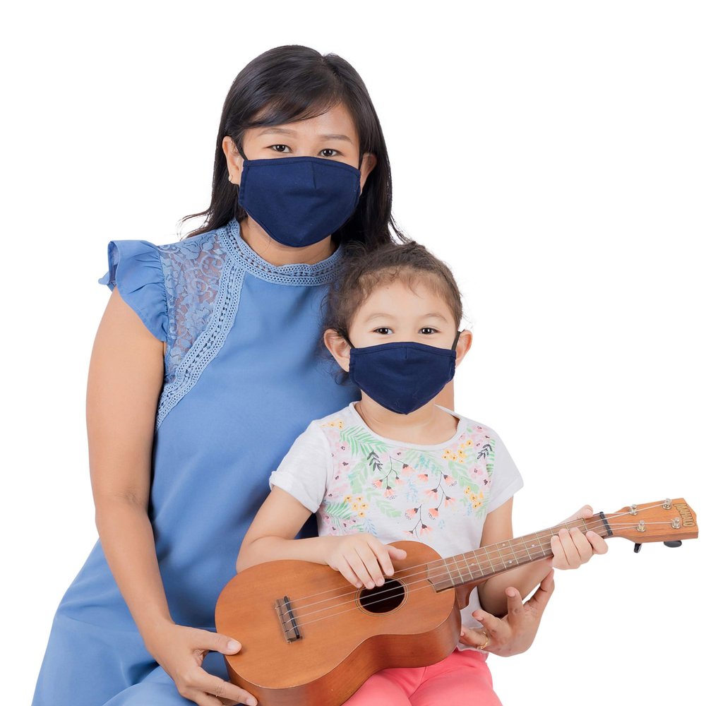 LOFBAZ Cloth Face Coverings Cotton Fabric with Filter Pocket Washable Reusable (Navy - Pack of 3, Big Kid 9 to 13 Year)