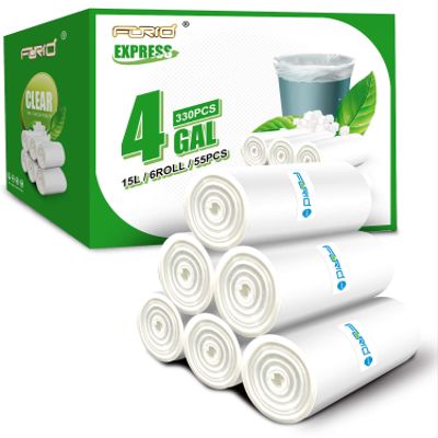 Clear Small Trash Bags - 4 Gallon Garbage Bags FORID Wastebasket Bin Liners 330 Count Plastic Trash Bags for Bathroom Bedroom Office Trash Can 15 Liters - Durable & Thick Trash Bag