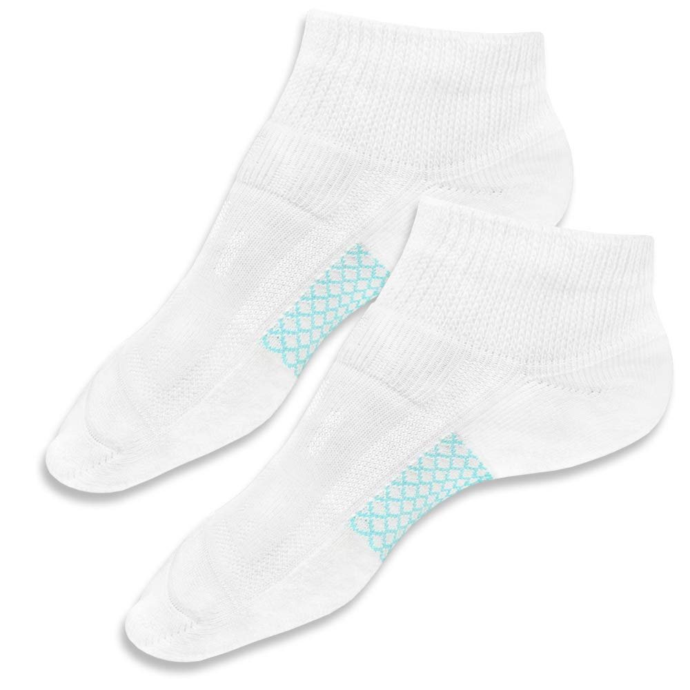 Antibacterial Silver Sneaker Socks Sports Socks Short Socks Unisex for Diabetes Patients and Problem Feet (Size L = EU 42-45, White)