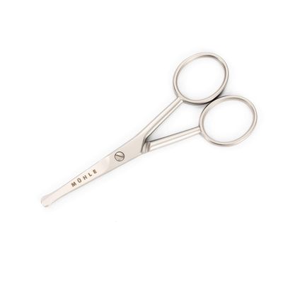 MHLE Beard Care Beard, Nose and Ear Scissors, Facial Hair Scissors with Rounded Tips, Rustproof, Matt, Stainless Steel