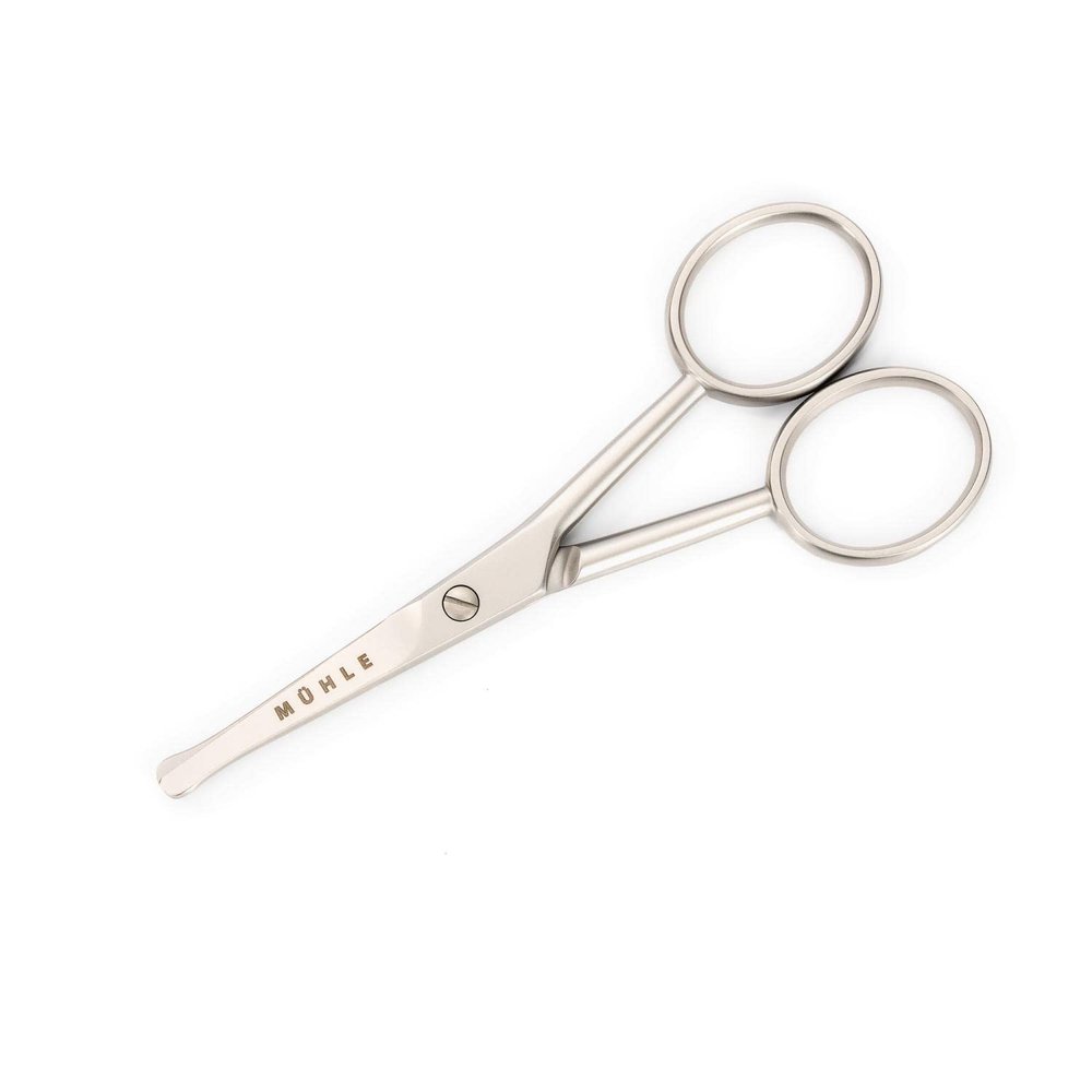 MHLE Beard Care Beard, Nose and Ear Scissors, Facial Hair Scissors with Rounded Tips, Rustproof, Matt, Stainless Steel
