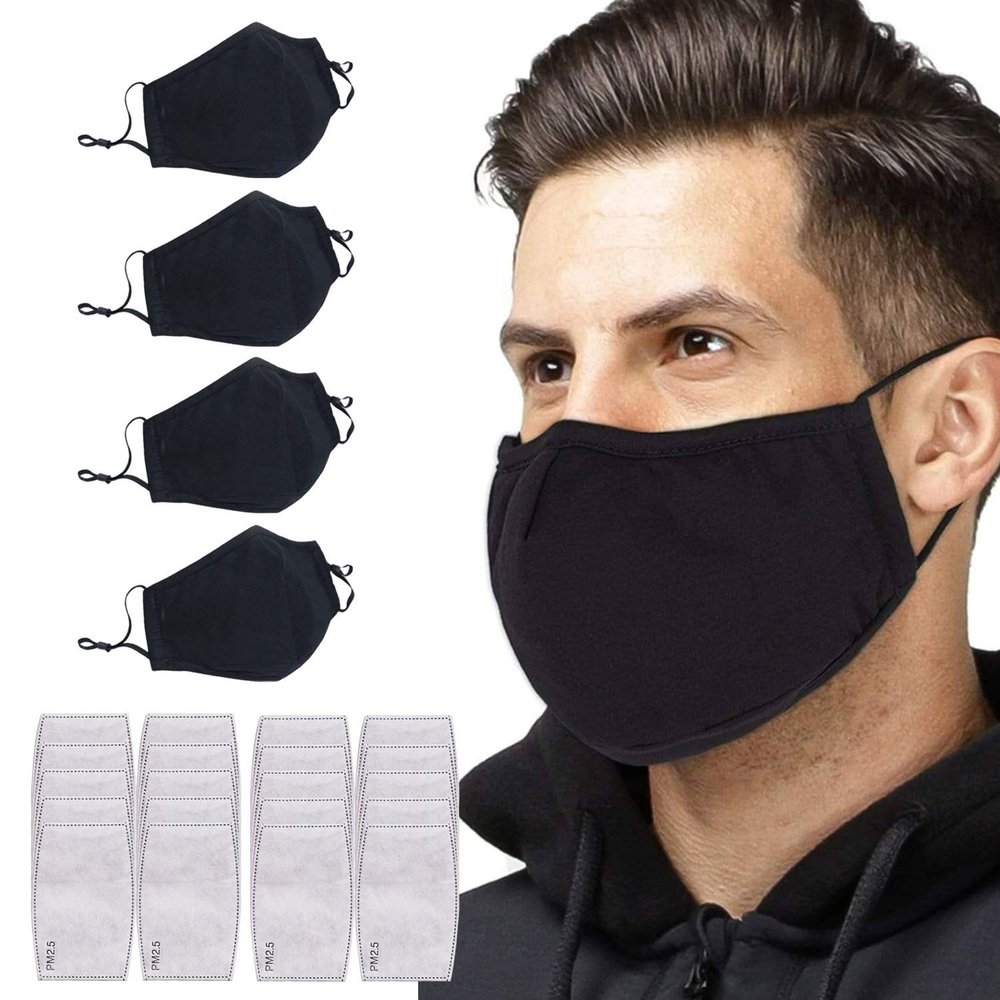 Face Mask with Filter x4 GENERISE Reusable Face Mask with Filter - Breathable, Washable & Adjustable Face Mask - PLUS x20 PM2.5 Filters- Unisex (Black)