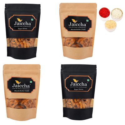 Jaiccha Ghasitaram Bhaidooj Gifts - Pack of 4 Masala Butter Chakli and SOYA Sticks Pouches