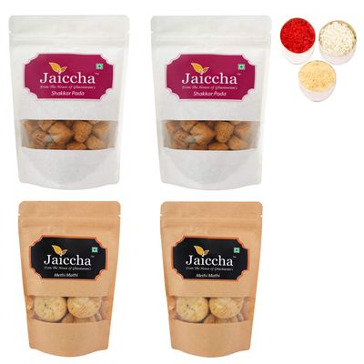 Jaiccha Ghasitaram Bhaidooj Gifts - Pack of 4 Shakkar Pada and Methi Mathi Pouches