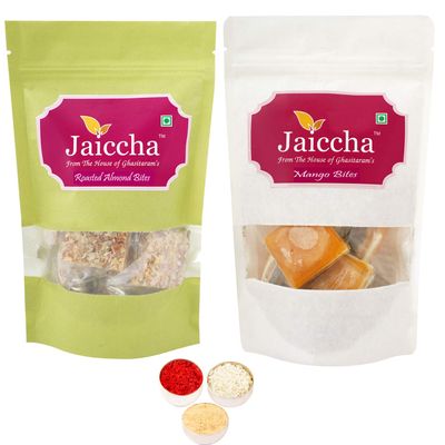 Jaiccha Ghasitaram Bhaidooj Gifts - Pack of 2 Roasted Almond Bites and Mango Bites Pouches Small 200 GMS