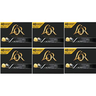 L'Or Forza, Onyx, Or Ristretto Coffee Pods 40's (Nespresso Compatible Coffee Capsules) (L'Or Onyx, 6 x 40 Pods)
