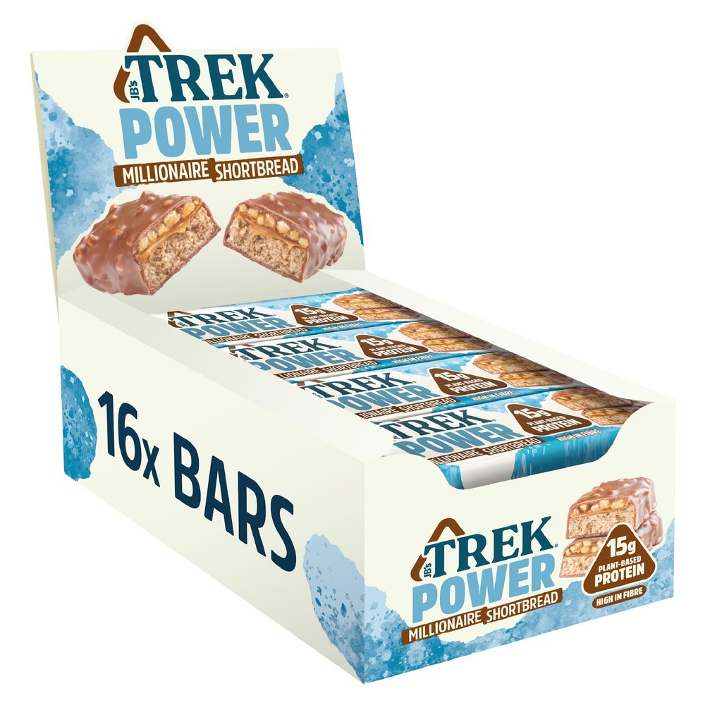 JB's Trek Protein Power Bar Millionaire Shortbread - Plant Based - Gluten Free - Vegan Snack - 55g x 16 Bars