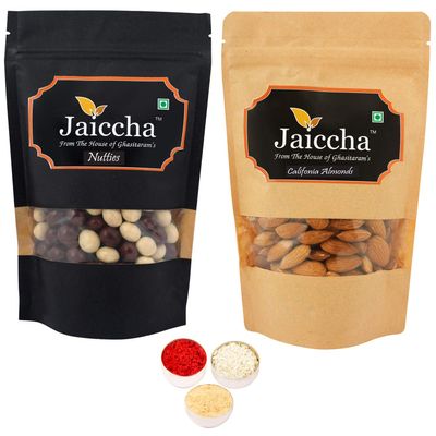 Jaiccha Ghasitaram Bhaidooj Gifts - Pack of 2 Nutties and Almond Pouches Big 400 GMS