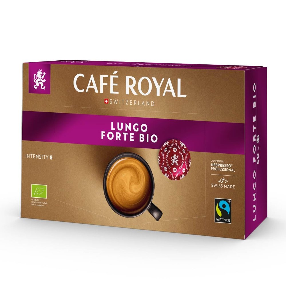 Caf Royal Professional Pads, Bio Lungo Forte, 50 Nespresso (R) Professional Compatible Pads for Office and Catering, Organic and Fairtrade Certified, Intensity 8
