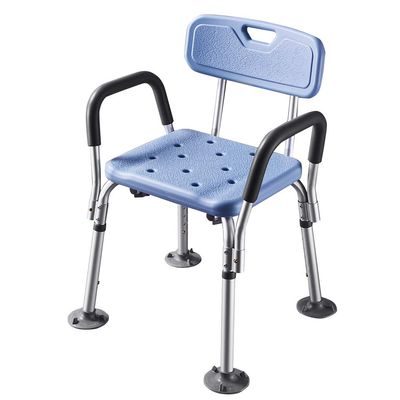 RTY-BY Economy Shower Chairs for the Elderly or Disabled with Arms and Back - Adjustable Shower Bench, Bariatric Rated Bath Seat for Larger users, 150kg Capacity, Blue
