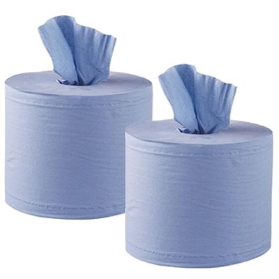 Big 150m Blue Roll Centrefeed Flat Sheet 2-Ply Wipe Towel Tissue (Two 150m Rolls)