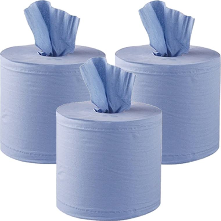 3 x BIG 150m Blue Roll Centrefeed Flat Sheet ROLL Centerfeed Paper Wipe Towel Tissue - Three 150m Rolls