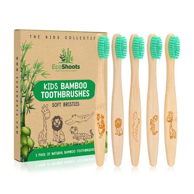 EcoShoots Kids Bamboo Toothbrushes with Super Soft Bristles | Pack of 5 Kids Toothbrushes | Eco-Friendly Natural Wooden Childrens Toothbrush | Organic Biodegradable Handle | BPA Free Kids Toothbrush