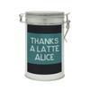 Sistir, Thanks A Latte Coffee Personalised Gift in A Tin. Novelty Thank You Gift for Coffee Lover. Choice of 10 Label Colours. 100% Arabica Grounds, Roasted and Packed in The UK. 150g view 1