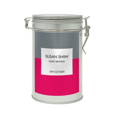 Sistir, Birthday Coffee Personalised Gift in Tin. Perfect for Coffee Lovers. Choice of 9 Label Colours. 100% Arabica Grounds, Roasted and Packed in The UK. 150g