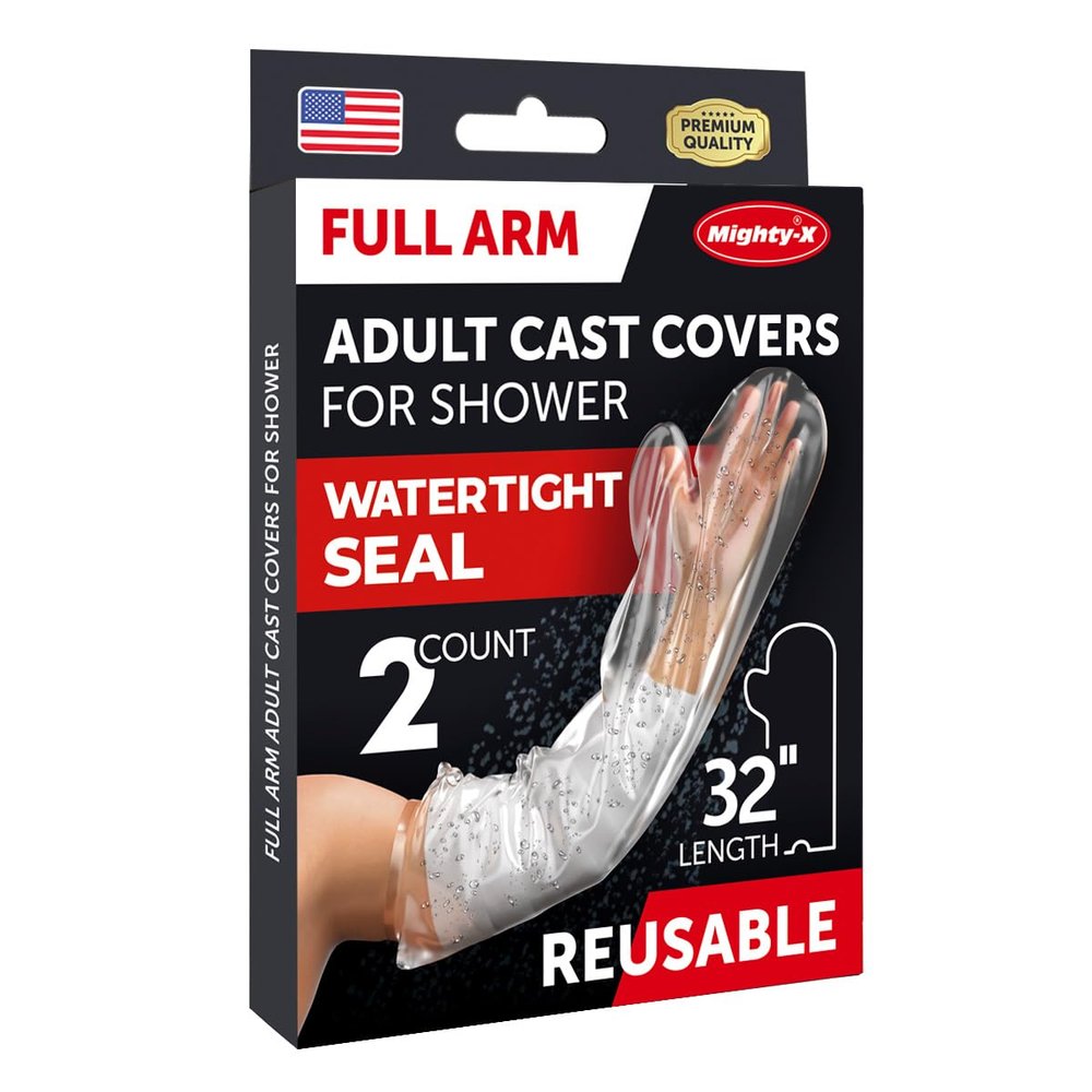 100% Waterproof Arm Cover for Shower - Tight Seal - 2pk Adult Reusable Cast Protectors - Full Arm Bag Sleeves for Wounds Care - After Surgery Plaster Cast Cover for Hand, Wrist, Elbow, Forearm
