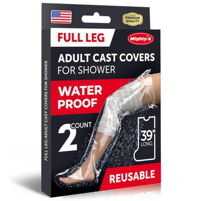 100% Waterproof Leg Cover for Shower - 2pk - Tight Seal - Reusable Adult Full Leg Cast Protectors - Knee, Ankle, Foot - After Surgery Bandage and Dressing Cast Bag for Wounds and Burns