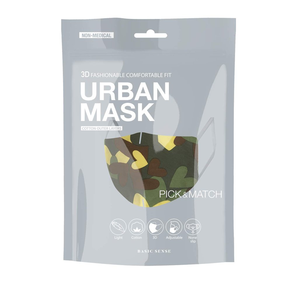 Basic Sense 100% Cotton Washable Reusable Skin Friendly Plain Face Coverings Masks (Camouflage)