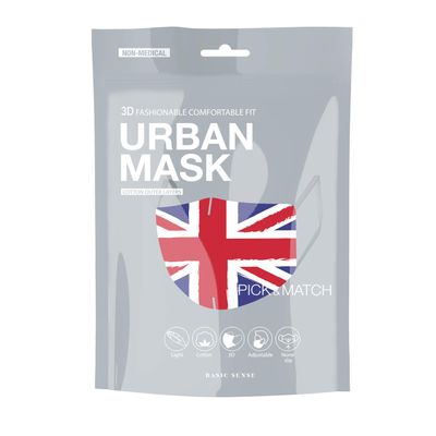 Basic Sense 100% Cotton Washable Reusable Skin Friendly Plain Face Coverings Masks (UK Flag)