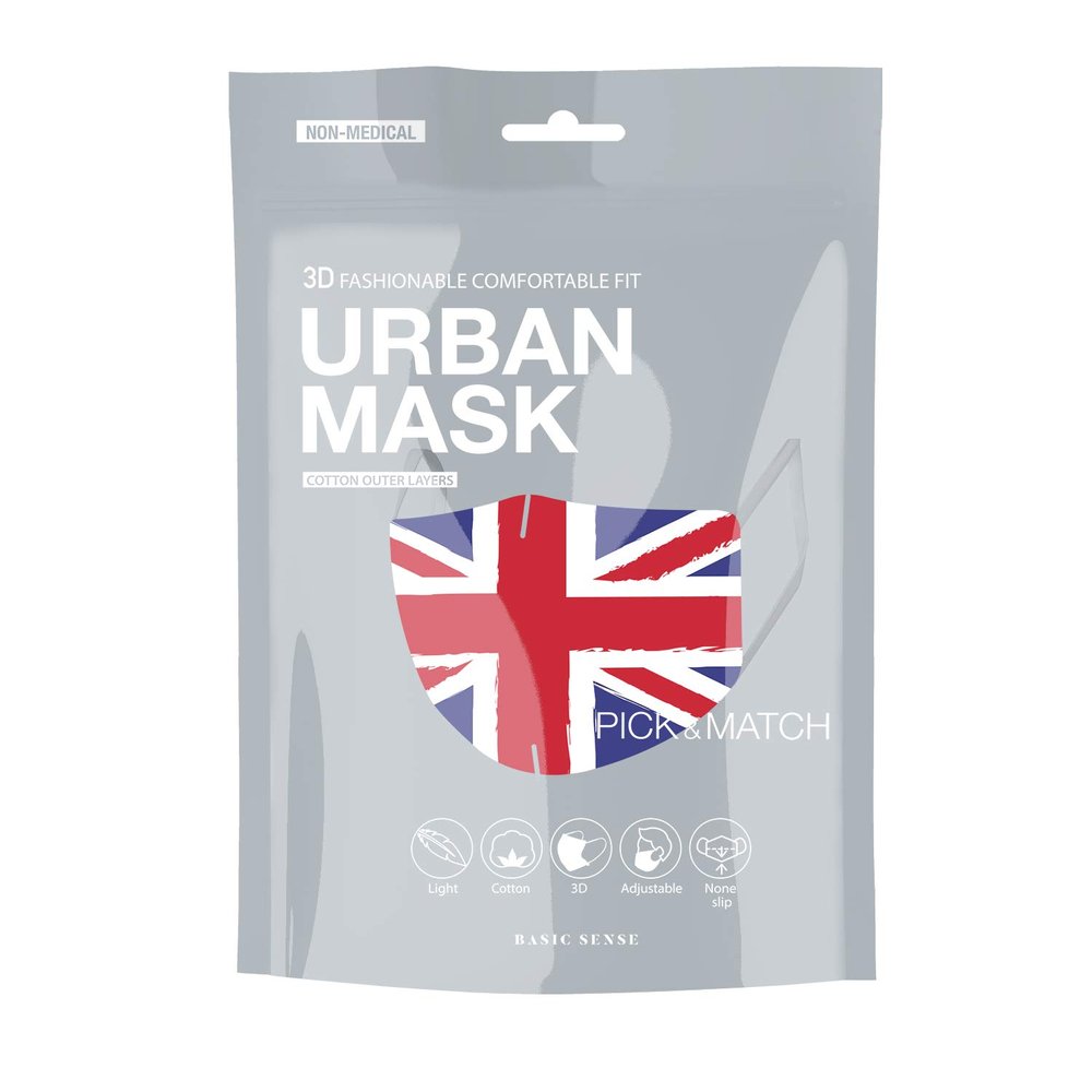 Basic Sense 100% Cotton Washable Reusable Skin Friendly Plain Face Coverings Masks (UK Flag)
