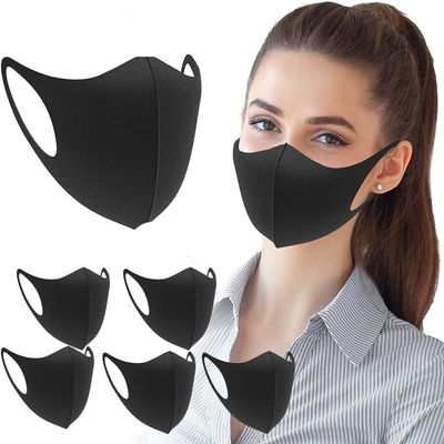 Boolavard 6 Pack Fashion Cloth Fabric Face Protection, Unisex Earloop Black Dust Reusable Washable