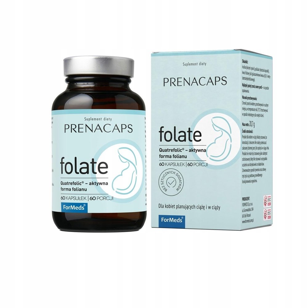 Folic Acid Folate Quatrefolic Active Form of folate 60 Capsules 60 Servings 20,7 g Prenacaps ForMeds