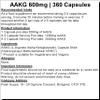 AAKG 600mg Capsules - L-Arginine Alpha Ketoglutarate - Nitric Oxide Booster Pre Workout Booster Pump (360 Capsules) view 2